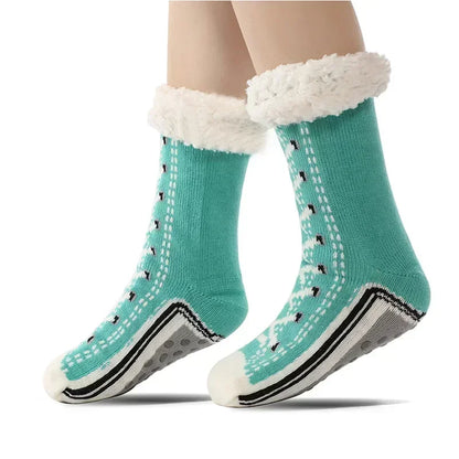 Fuzzy Plush Winter Socks - Warm Non-Slip Snowflake Slipper Socks for Women, Home & Sleeping