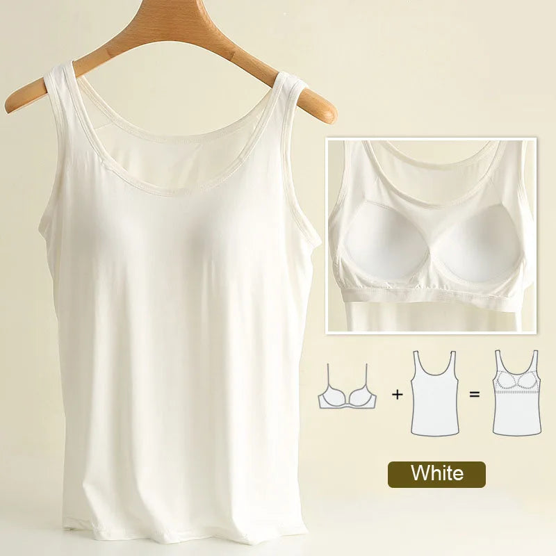 Women’s Modal Plus Size Tank Top - Soft Built-In Chest Pad Camisole with Comfortable Integrated Wear-Free Support