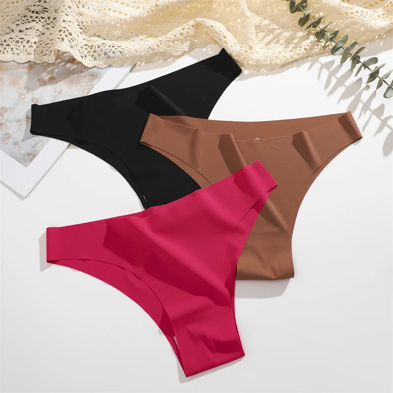 3Pcs Ultra-Thin Seamless Silk Women’s Panties – Sexy Low-Waist Stretch Bikini Briefs, XS-XXL