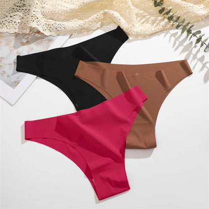 3Pcs Ultra-Thin Seamless Silk Women’s Panties – Sexy Low-Waist Stretch Bikini Briefs, XS-XXL