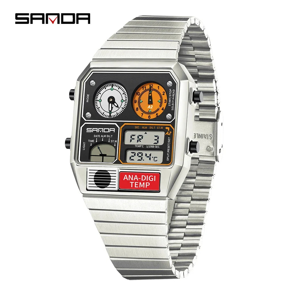 SANDA 3192 Men's LED Square Watch with Thermometer, Stopwatch & Chronograph – Multi-function Casual Timepiece for Youth   2/2