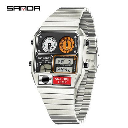 SANDA 3192 LED Electronic Men's Watch – Square Casual Multi-Function Thermometer Stopwatch Chronograph