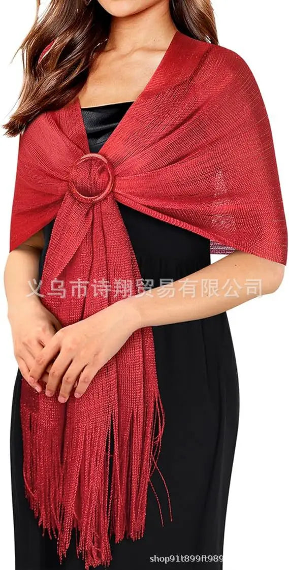 Gold & Silver Thread Tassel Scarf – Elegant Beach, Wedding & Party Fashion Shawl Accessory SJ15