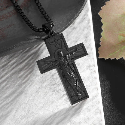 Gothic Skull Jesus Cross Necklace – Punk Catholic Amulet Jewelry for Men, Religious Pendant
