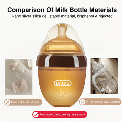 150ML/250ML Portable Baby Bottle – Silicone Feeding Bottle with Handle, Drop-Resistant & BPA Free for Newborns