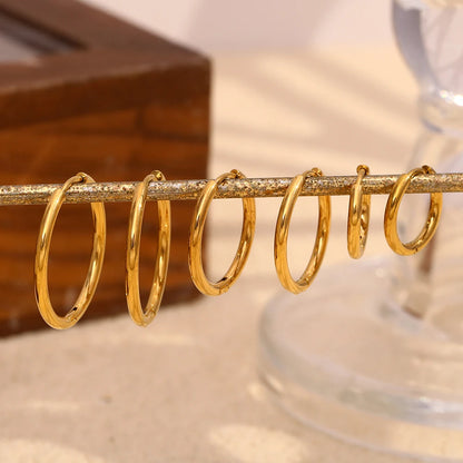 E.B.belle Minimalist Stainless Steel Hoop Earrings — 14K Gold-Plated Small, Medium & Large Loops for Women