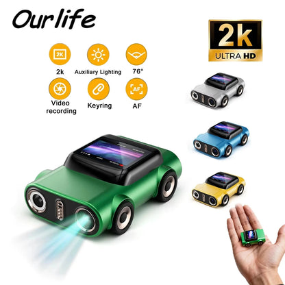 Ourlife Keychain Mini Action Camera - 2K Video Recorder with 1.0-Inch LCD Screen, Memory Support & Retro Design