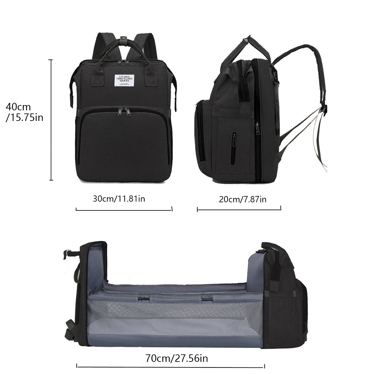 Foldable Bed Diaper Bag with Changing Station - Insulated Pocket, Large Capacity, Multifunctional Double Shoulder Mommy Bag