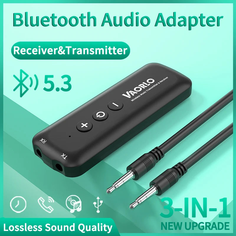 3 in 1 Bluetooth 5.3 Audio Receiver & Transmitter – 3.5mm AUX, USB Wireless Adapter with Mic for TV, PC, Headphones & Car