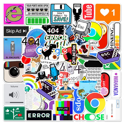 50Pcs Cartoon Programming 404 Error Graffiti Stickers - Waterproof Decals for Laptops, Cars, Skateboards