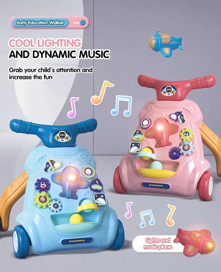 Baby Toddler Push Walker Toy – Interactive Musical Montessori Activity Walker with Lights and Safety Brake