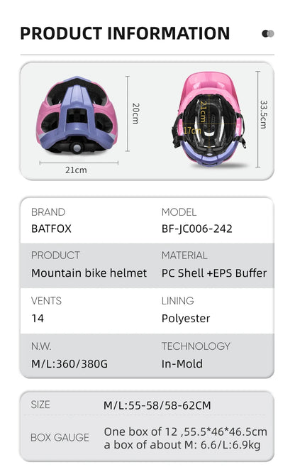 BATFOX MTB Cycling Helmet — Integrally-Molded Mountain Bike Helmet for Speed & Safety
