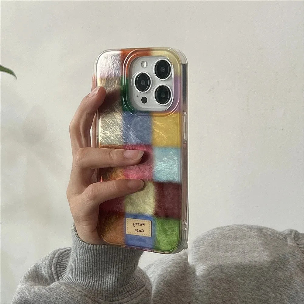 Cute Dopamine Color Block Plaid Clear Case – Checkered Soft Cover for iPhone 16, 15, 14, 13, 12, 11, Pro Max, XS, XR, SE, 7, 8 Plus