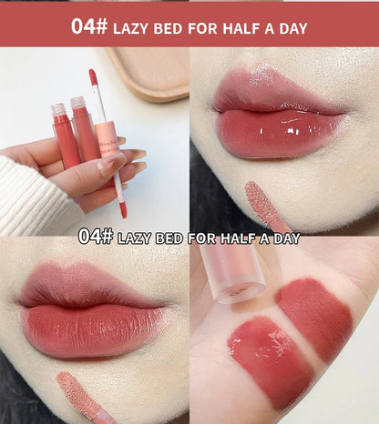 Double-End Lip Glaze – Glossy Mirror & Matte Velvet, Long-Lasting Color & Moisture, Anti-Stain Lip Gloss Cosmetic