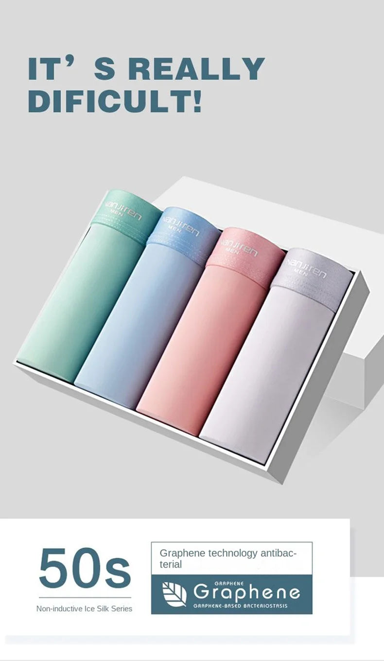 4PCS Men's Ice Silk Boxer Shorts – Breathable, Sexy, Thin Underwear in Sizes L-6XL