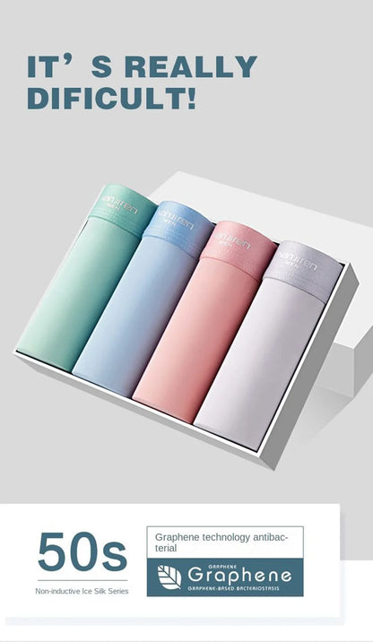 4PCS Men's Ice Silk Boxer Shorts – Breathable, Sexy, Thin Underwear in Sizes L-6XL