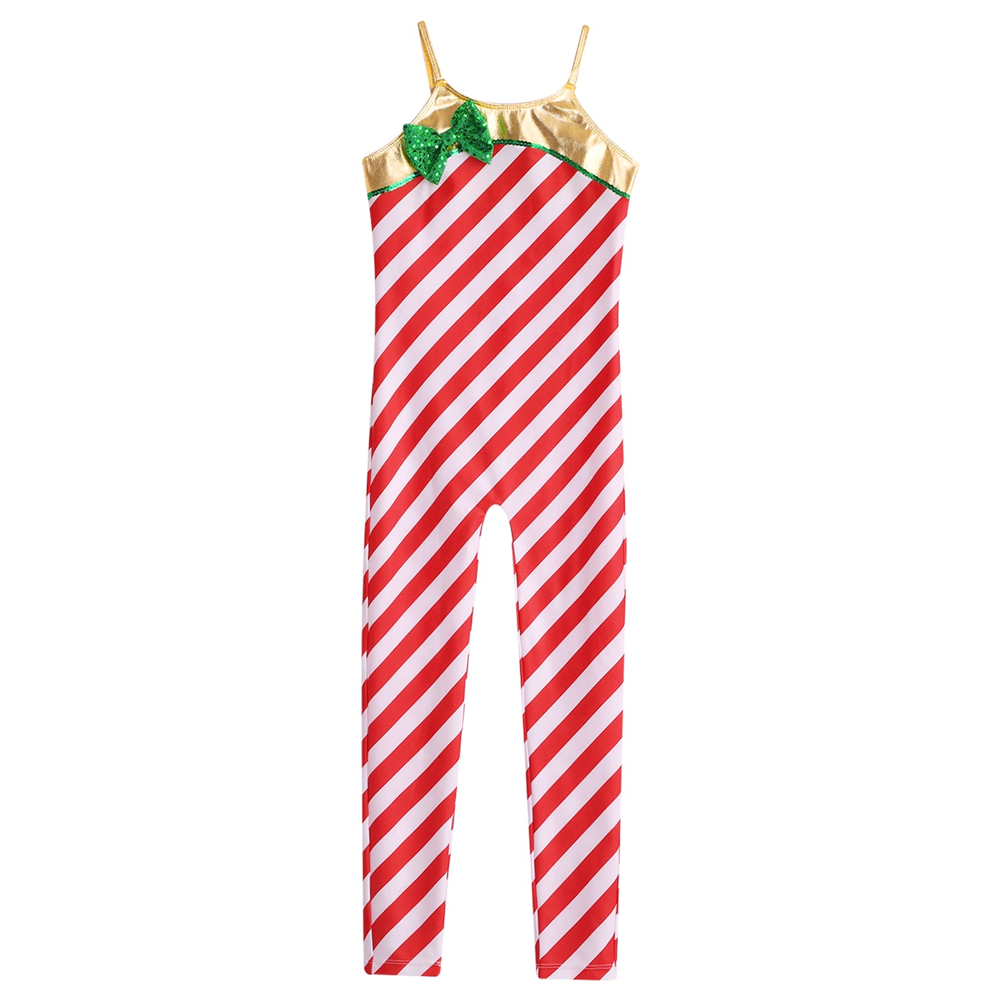 Kids Candy Cane Striped Christmas Tutu Leotard — Sequined Santa Bodysuit for Ballet & Gymnastics
