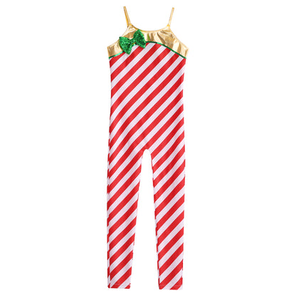 Kids Candy Cane Striped Christmas Tutu Leotard — Sequined Santa Bodysuit for Ballet & Gymnastics
