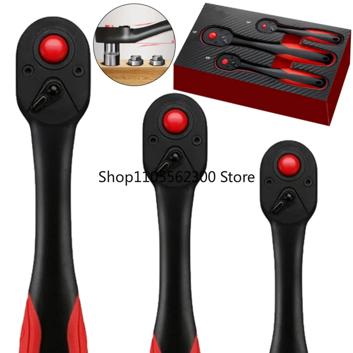 3-Piece Heavy-Duty Ratchet Wrench Set - 72-Tooth Quick-Release Telescopic Sockets for Mechanics