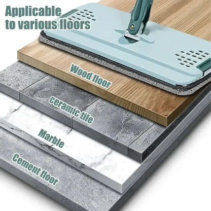 Scratch-Free Flat Mop — Hand Washable Household Wooden Floor Mop with Rotating Bucket, Lazy Mop Design