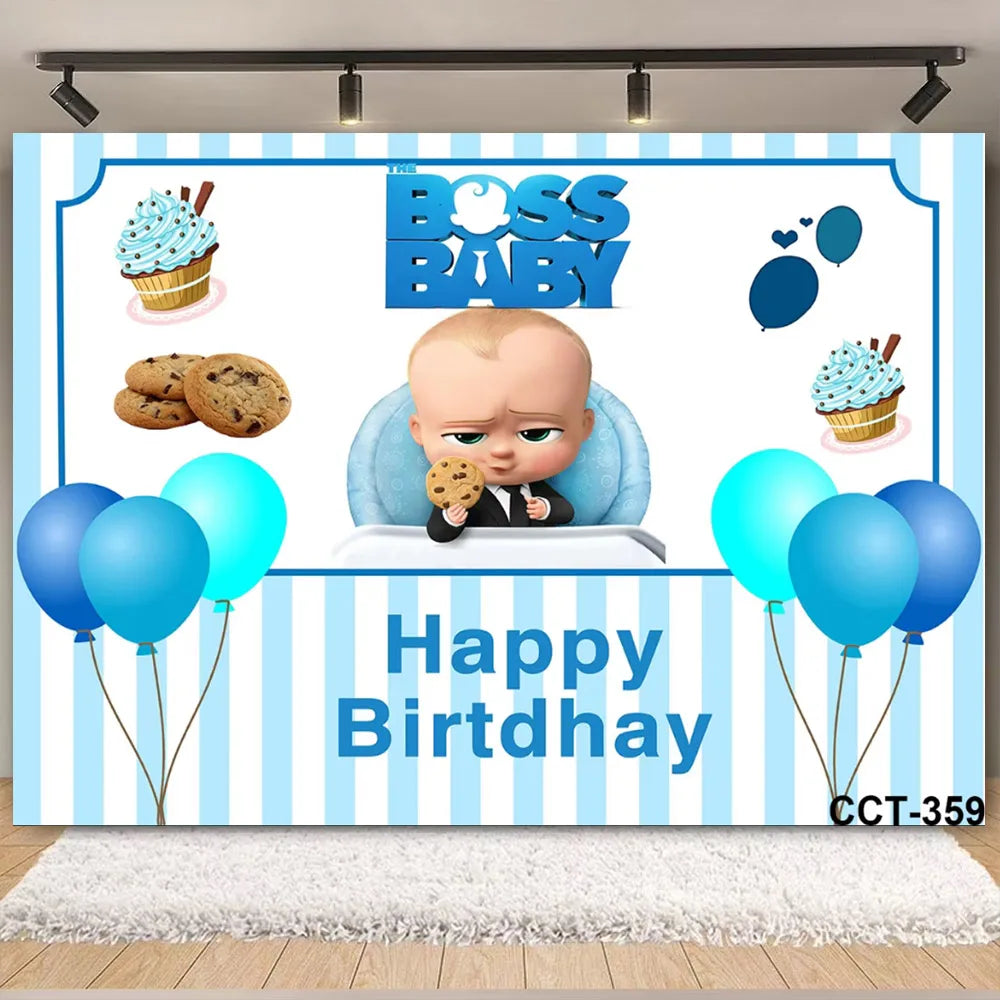 Cartoon Boss Baby Birthday Party Set - Disposable Tableware, Backdrop & Balloons for Kids Baby Shower Decor