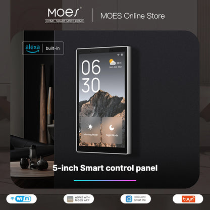 MOES Tuya WiFi Smart 5-Inch Touch Screen US Center Control Panel – Voice Control, Alexa & ZigBee Gateway with Built-in Scene Control