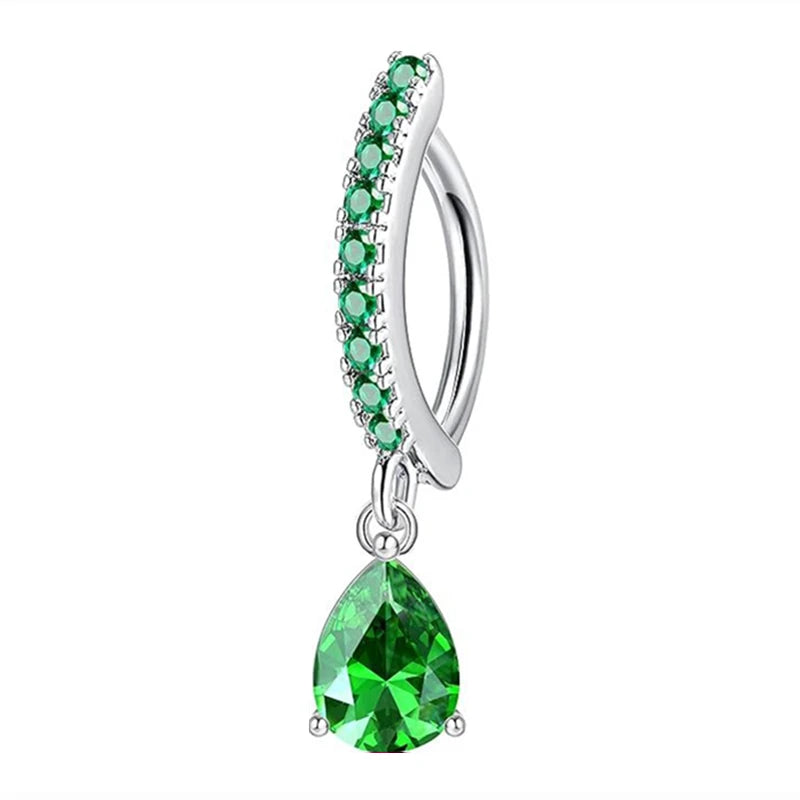 Stainless Steel Crystal Belly Button Ring - Fashion Drip Clicker Navel Piercing Jewelry for Women