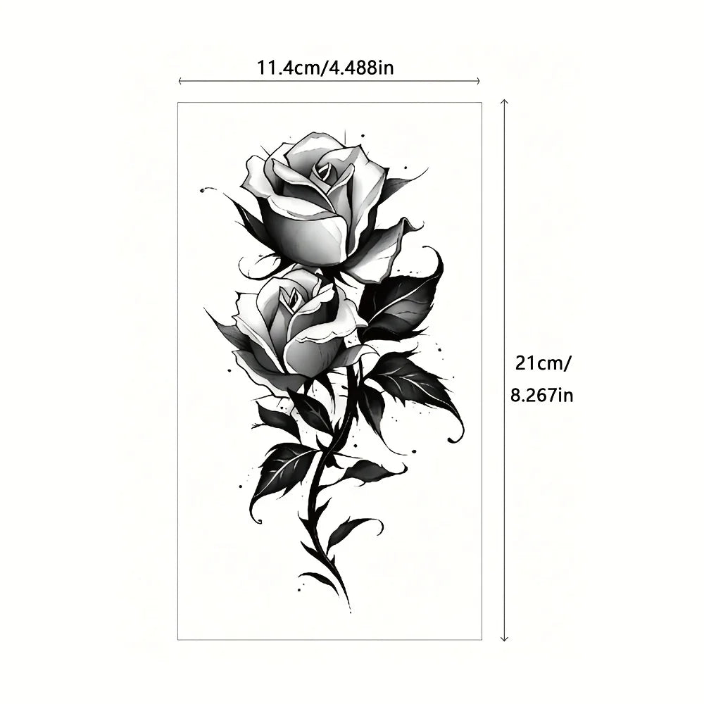 2pcs Colorful Rose Floral Temporary Tattoo Stickers - Waterproof Large Flower Body Art for Shoulder, Arm, Chest & Leg
