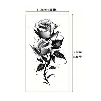 2pcs Colorful Rose Floral Temporary Tattoo Stickers - Waterproof Large Flower Body Art for Shoulder, Arm, Chest & Leg