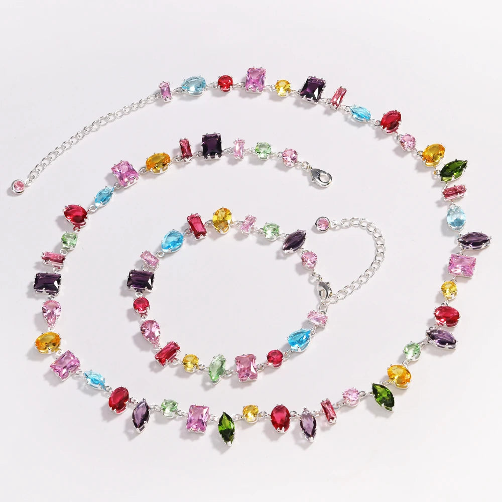 18K Gold Plated Crystal Zircon Necklace – Luxury Colorful Fashion Jewelry for Women, Party & Evening Accessories