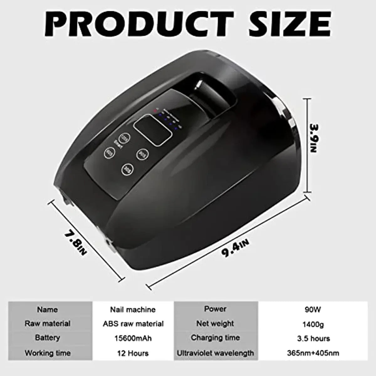 90W Rechargeable Nail Lamp – Cordless LED UV Light for Acrylic Nails, Wireless Manicure Machine with Mirror Bottom