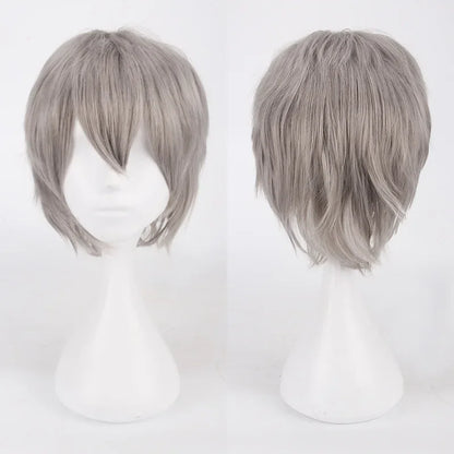 Unisex Synthetic Anime Cosplay Wig – Short Straight Heat-Resistant Hair in Red, White, Pink, Gray & Brown