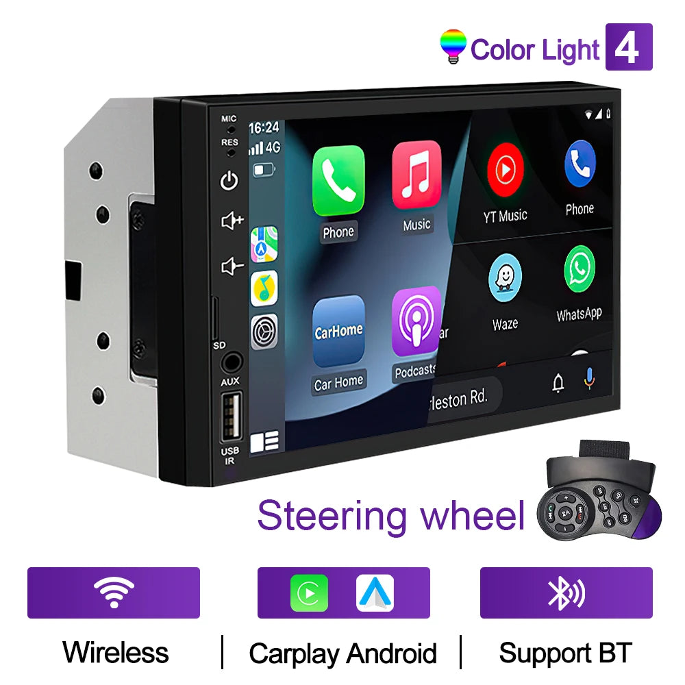 XIMA 7-Inch 2DIN Android Car Radio - Touchscreen MP5, CarPlay, Bluetooth, FM, USB & Camera