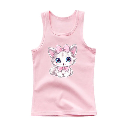 Girls Owl Print Tank Top - Sleeveless Cotton Sports Vest Shirt for Kids 3-14 Years