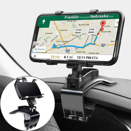Universal Car Phone Holder Stand - 360° Rotating Dashboard GPS Clip Mount for iPhone and Smartphones