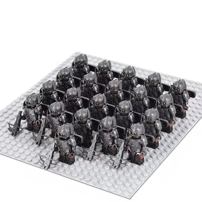21PCS Medieval Fantasy Warrior Figures – Dwarf, Elf, Knight & Orc Building Brick Toys