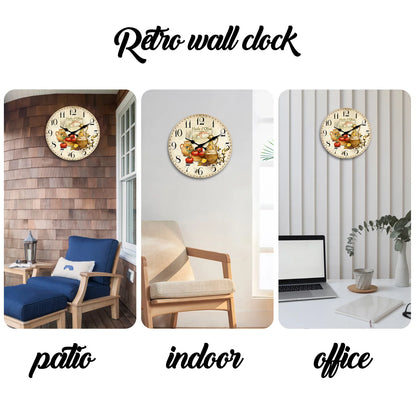 Retro Provence Wooden Wall Clock – Olive Oil & Tomato Pattern, Silent Quartz for Living Room, Bedroom, Kitchen | 10-16 Inch Home Decor, Holiday Gift (No Batteries)