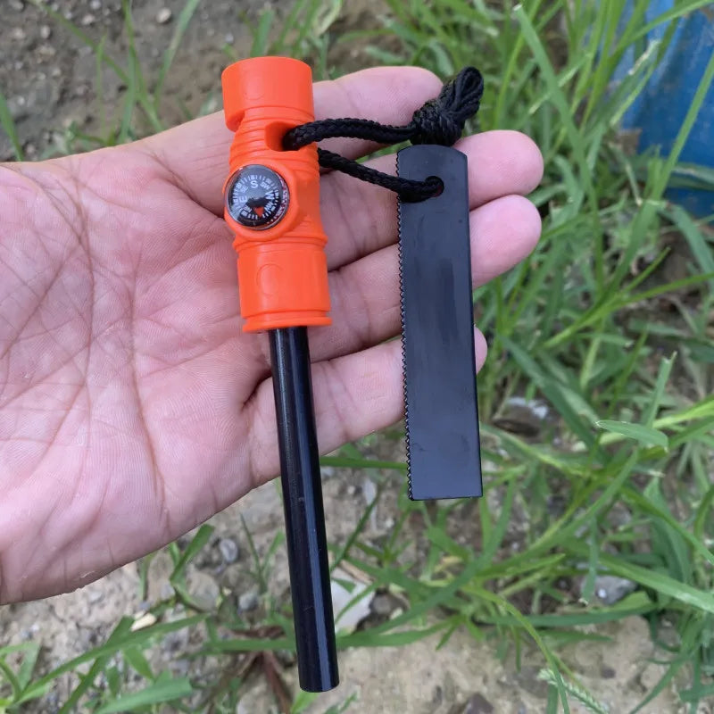 3-in-1 Long Magnesium Fire Starter – Survival Ignition Rod with Whistle & Compass