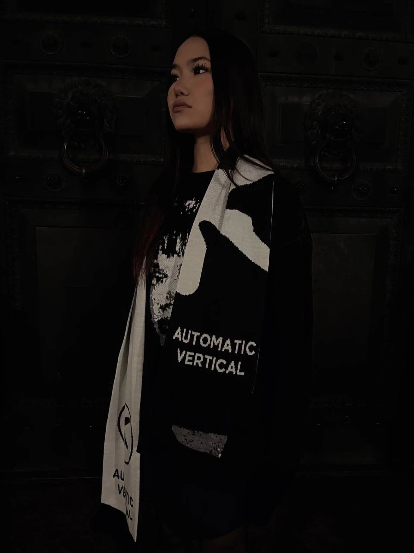 Men’s Y2K Black Knitted Scarf — Aphex Twin Goth Harajuku Streetwear Winter Shawl Unisex
