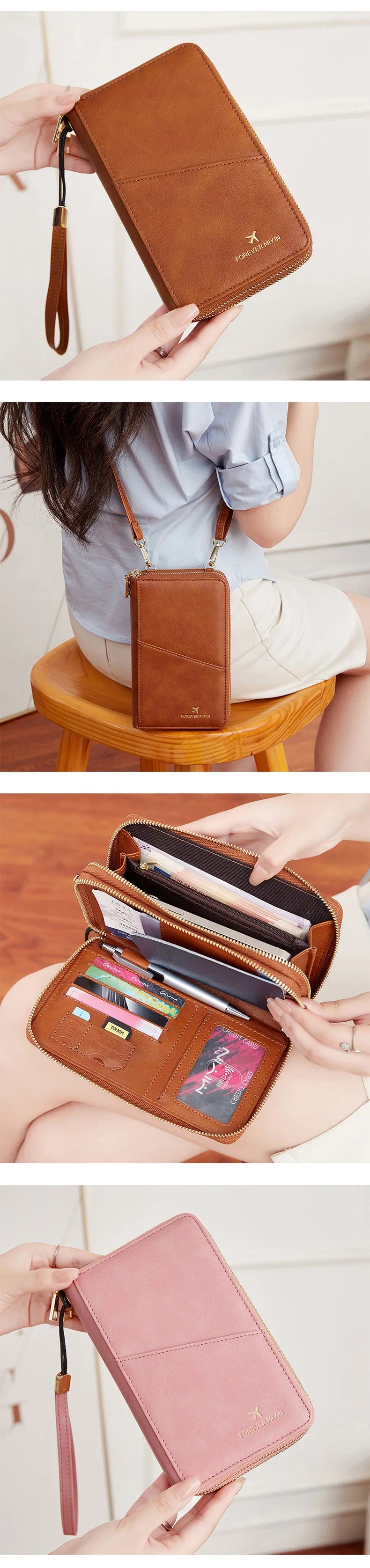 New Travel Passport Wallet – Fashionable Multi-Functional Double Zipper PU Leather Passport Cover with Clip