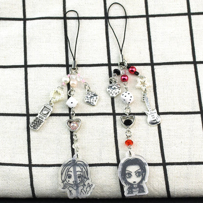 Ai Yazawa Nana Anime Heart & Strawberry Phone Charm Keychain – Y2K Handmade Jewelry