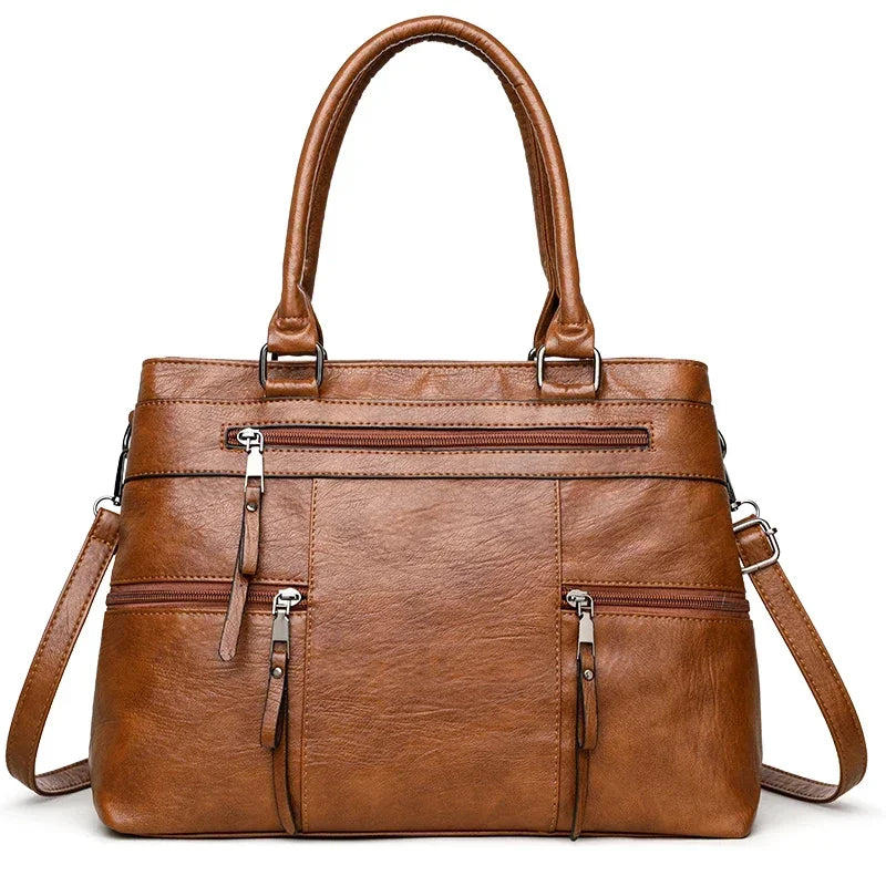 Women’s Leather Handbag - Elegant Top-Handle Shoulder & Crossbody Tote Bag