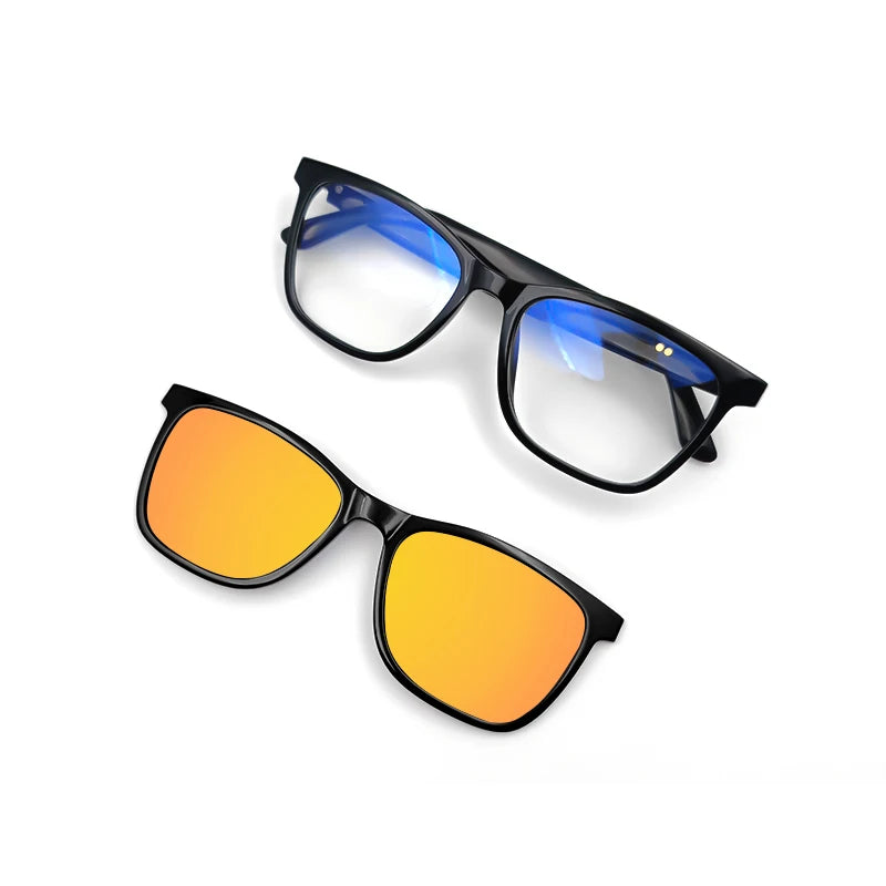 Hot GS05 2-in-1 Smart Glasses for Men – UV Protection, Polarized Anti-Blue Light Sunglasses with Music, Black Frame & White Lenses