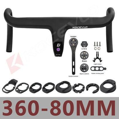 KOCEVLO Carbon Fiber Road Bike Handlebar - Integrated Internal Cable Routing Drop Bar with Computer Mount and Washers
