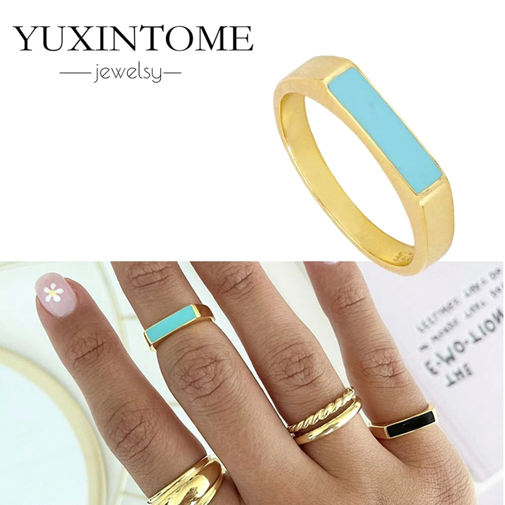 24K Gold-Plated & Silver Enamel Ring – Slim Round Women's Luxury Zircon CZ Ring in Green, Purple, Pink for Wedding & Anniversary