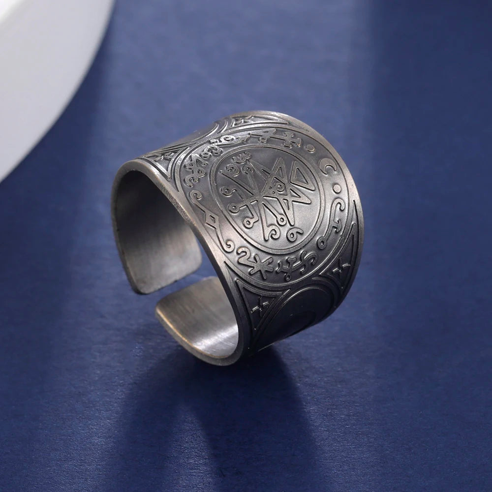 Dawapara 7 Archangels Protection Ring – Metatron Cube, Lilith Symbol, King Solomon Secrets Vintage Amulet Jewelry