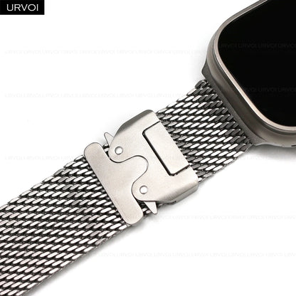 URVOI Stainless Steel Mesh Band for Apple Watch Ultra 2/1, Series 10/9 – 316L Secure Parachute Buckle, 46/49mm