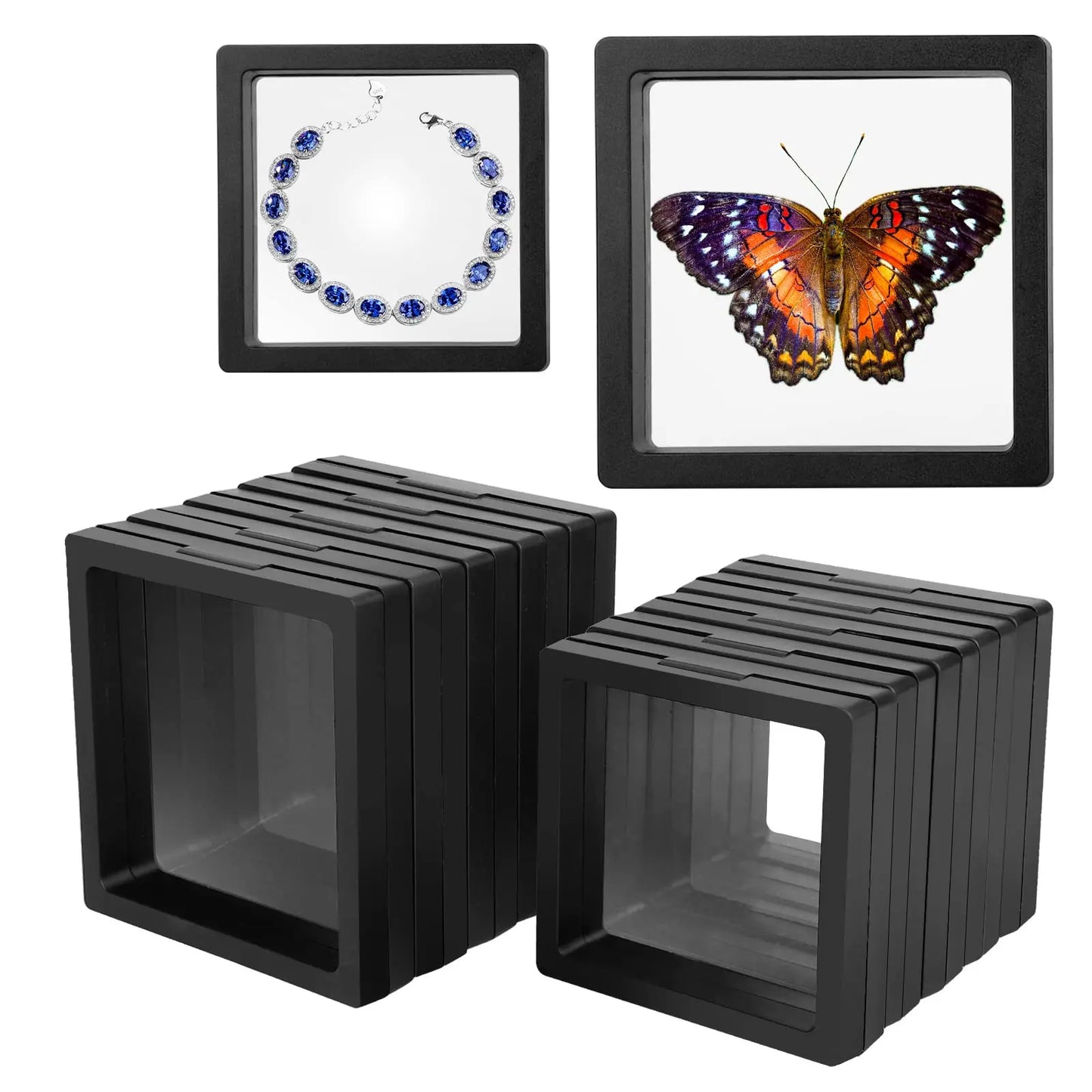 10-Pack 3D Floating Frame Display Stand – Transparent Jewelry Storage Case