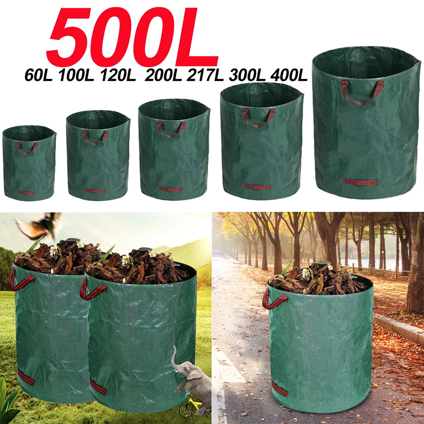 60L-500L Reusable Garden Bag – Large Capacity Foldable Leaf Sack, Garden Trash Waste Container & Storage