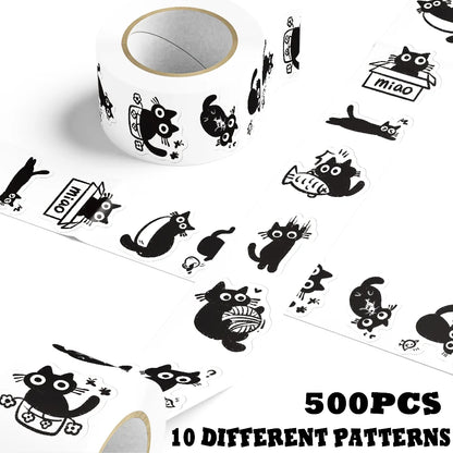 500pcs Cartoon Black Cat Stickers – Cute DIY Decals for Laptops, Scrapbooks, Diaries, Guitars, Helmets & Water Bottles